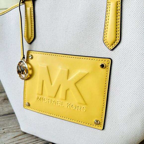 Michael Kors Kimber Tote Shopper Bag Daffodil Yellow Canvas NEW $558 w/Gift Box - Picture 2 of 9